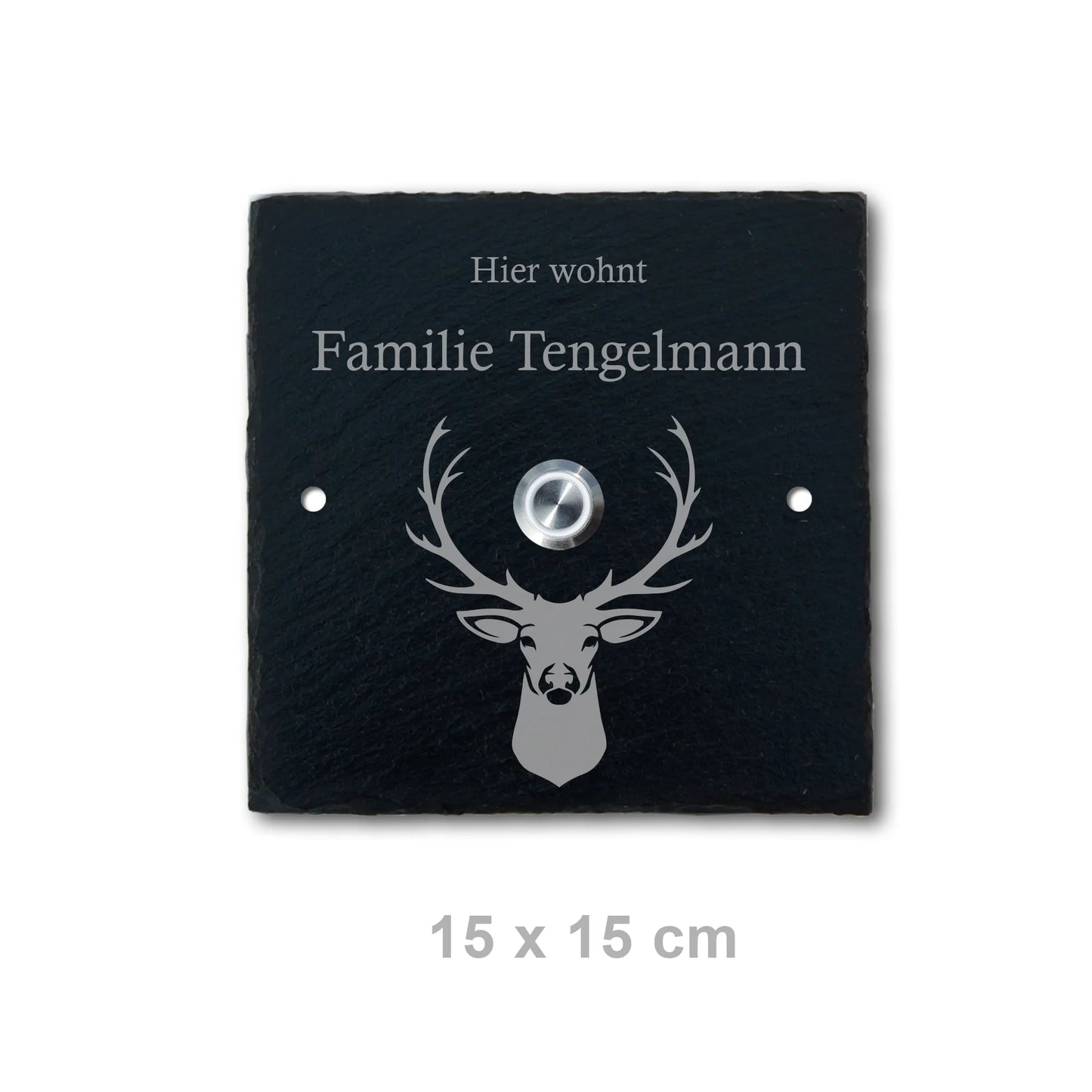Personalisiertes Klingelschild aus Schiefer - Motiv HIRSCH - Jeske Design