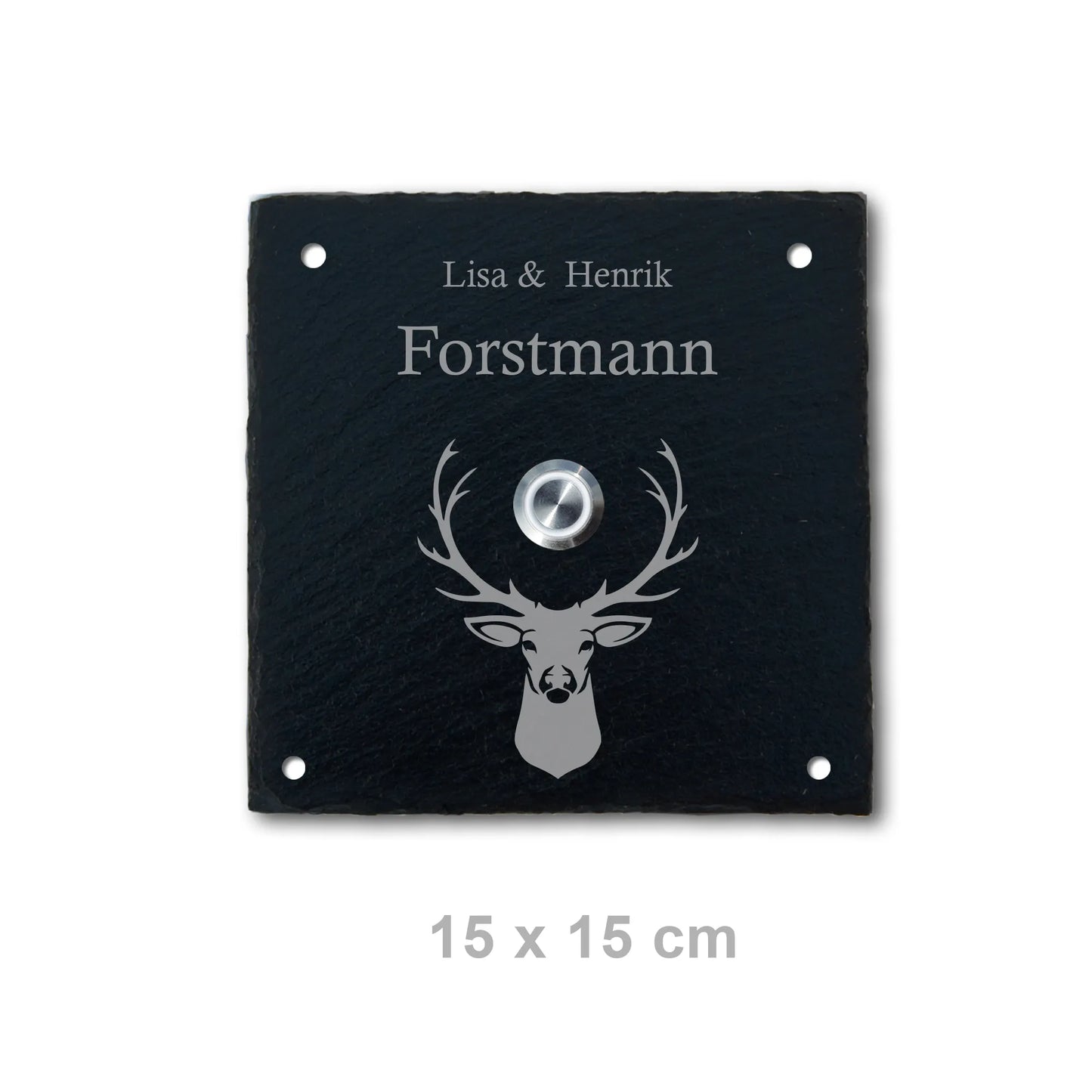 Personalisiertes Klingelschild aus Schiefer - Motiv HIRSCH - Jeske Design