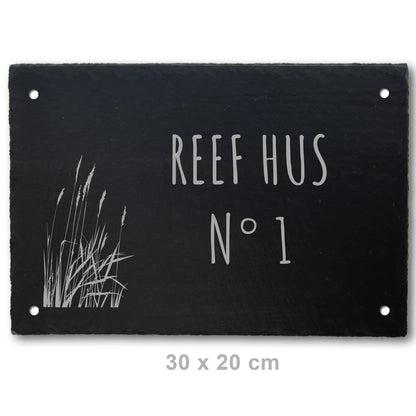 Türschild aus Schiefer - Gravur Motiv STRANDGRAS - Jeske Design