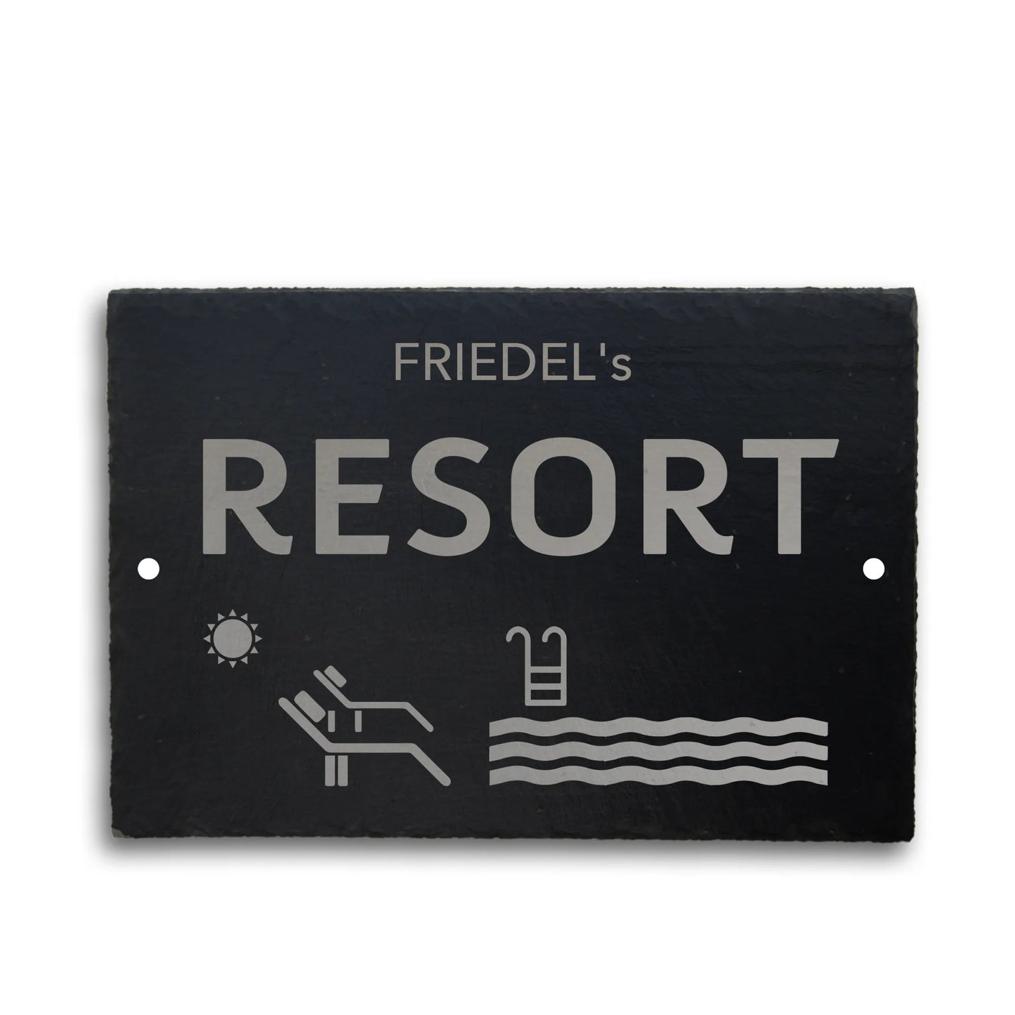 RESORT - personalisiertes Schieferschild für den eigenen Pool-Bereich - Jeske Design