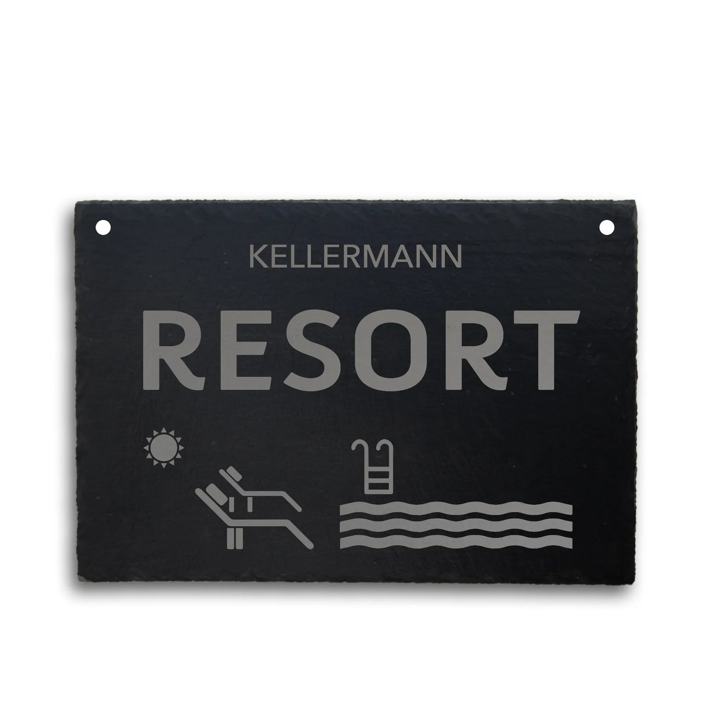 RESORT - personalisiertes Schieferschild für den eigenen Pool-Bereich - Jeske Design