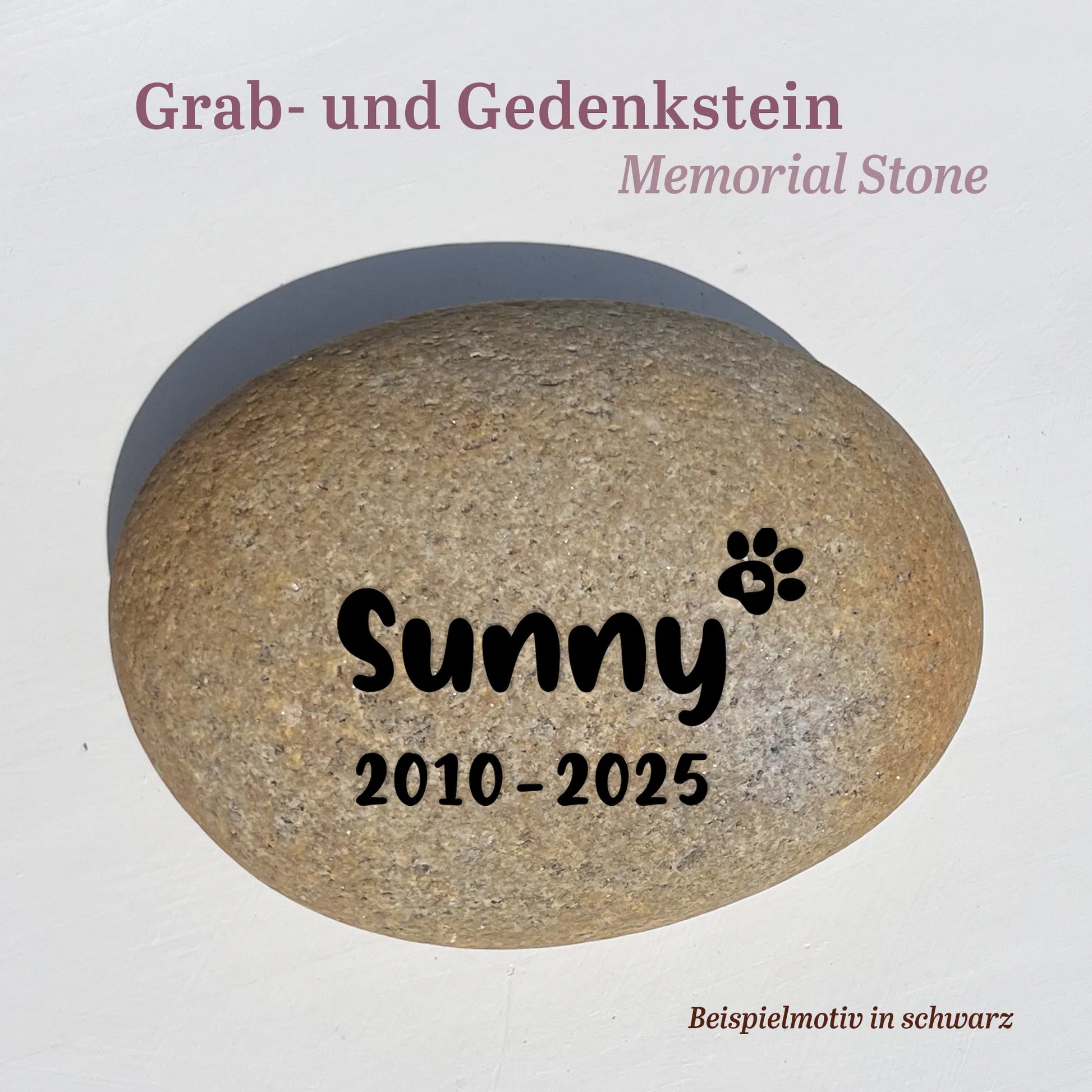 Tiergrabstein für Hund & Katze aus Naturstein - Stein Nr A-5 mit eingechwärzter Gravur - Jeske Design