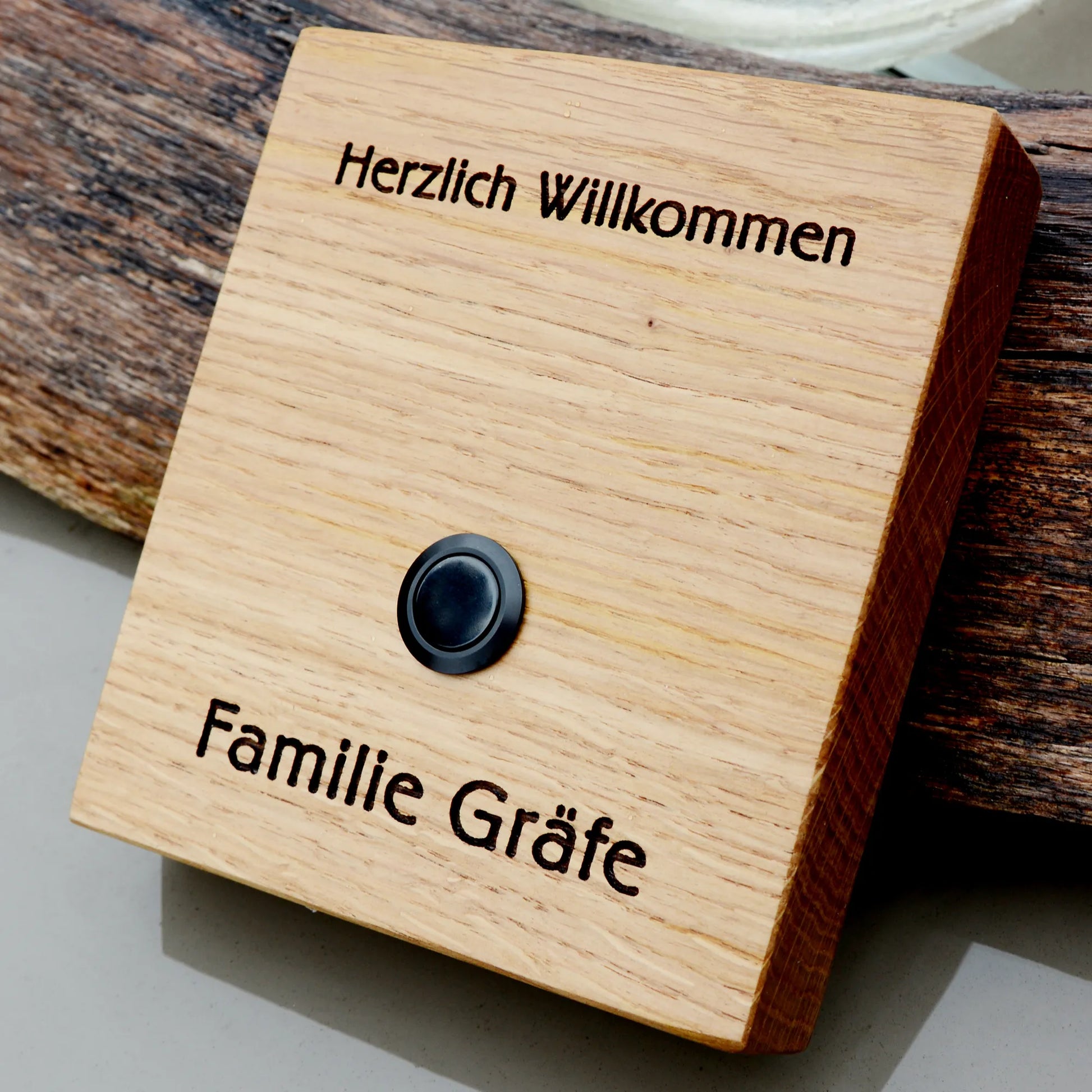 Holz Klingelschild aus Eiche - Motiv FEININGER - Jeske Design