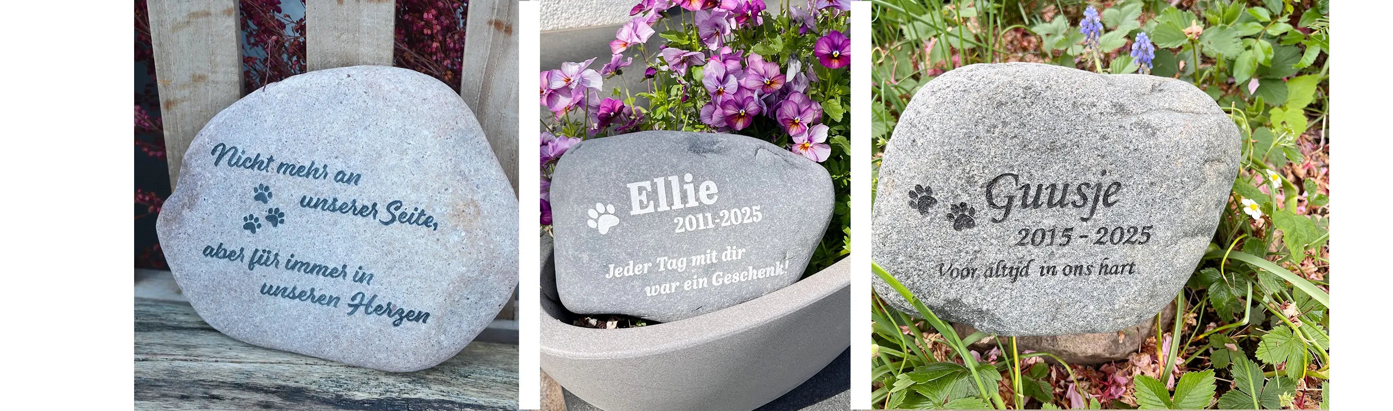 Naturstein Findlinge als Tiergrabstein in der Größe ca. 20-25 cm Länge mit verschiedenen Motiven zur Auswahl
