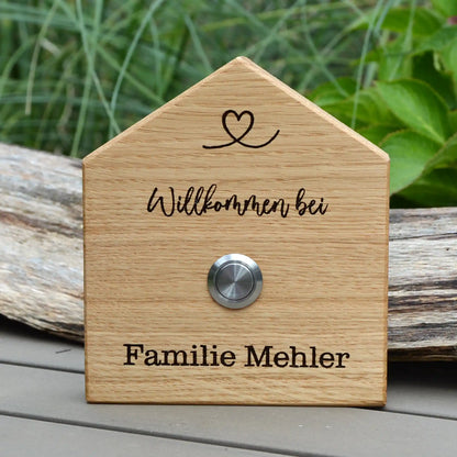 Holz Klingelschild aus EICHE - Motiv HAUSFORM - Jeske Design