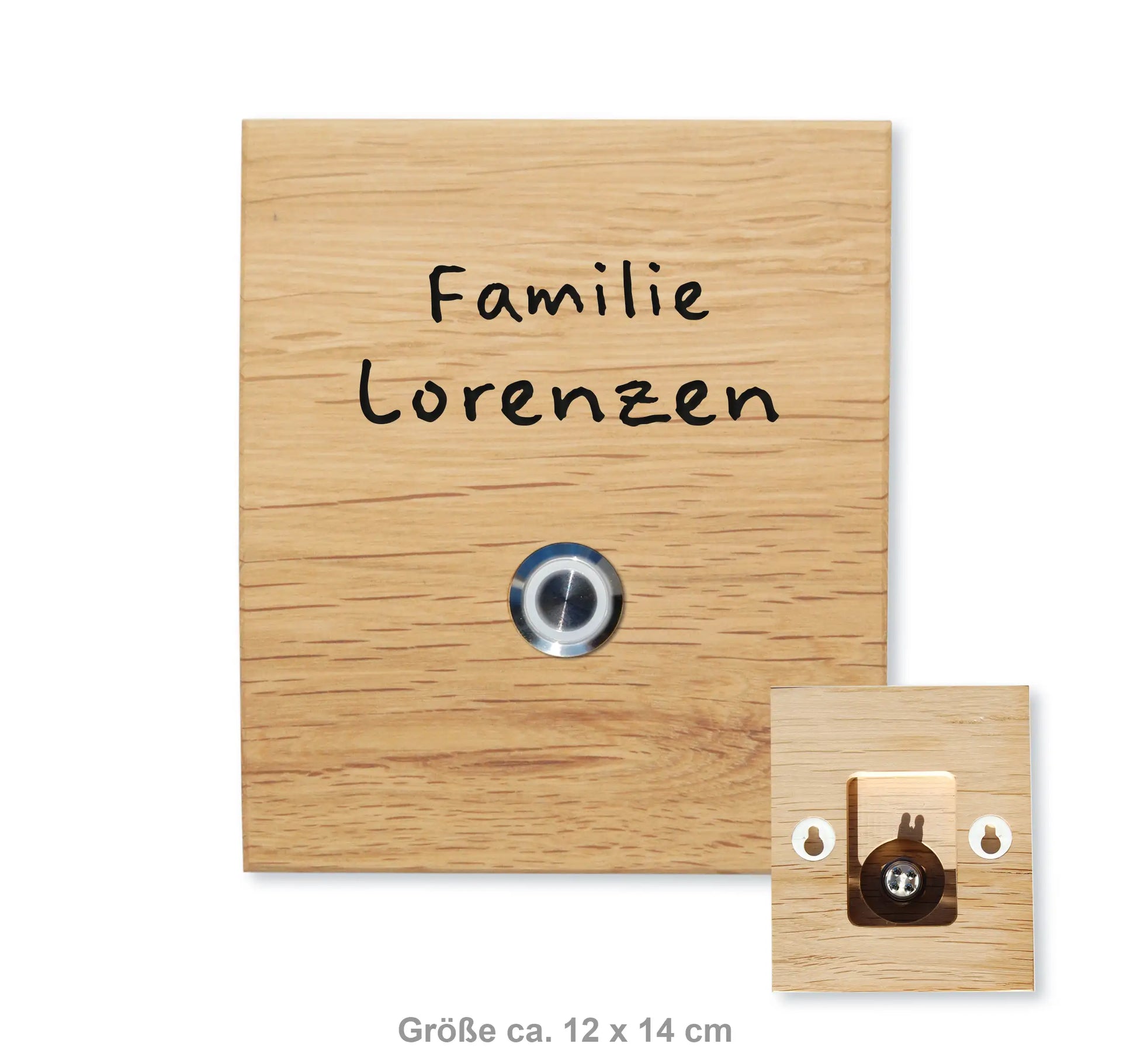 Holz Klingelschild aus Eiche - Motiv LORENZEN - Jeske Design