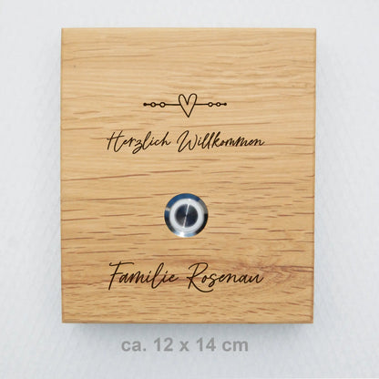 Holz Klingelschild aus Eiche - Motiv ROSENAU - Jeske Design