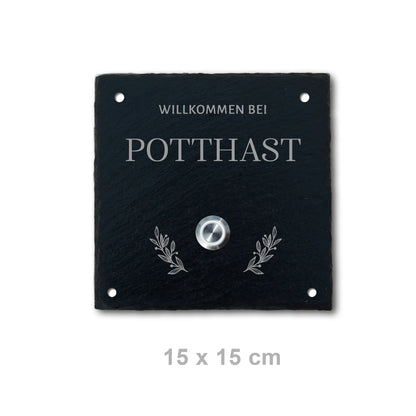 Personalisiertes Klingelschild aus Schiefer - Motiv POTTHAST - Jeske Design