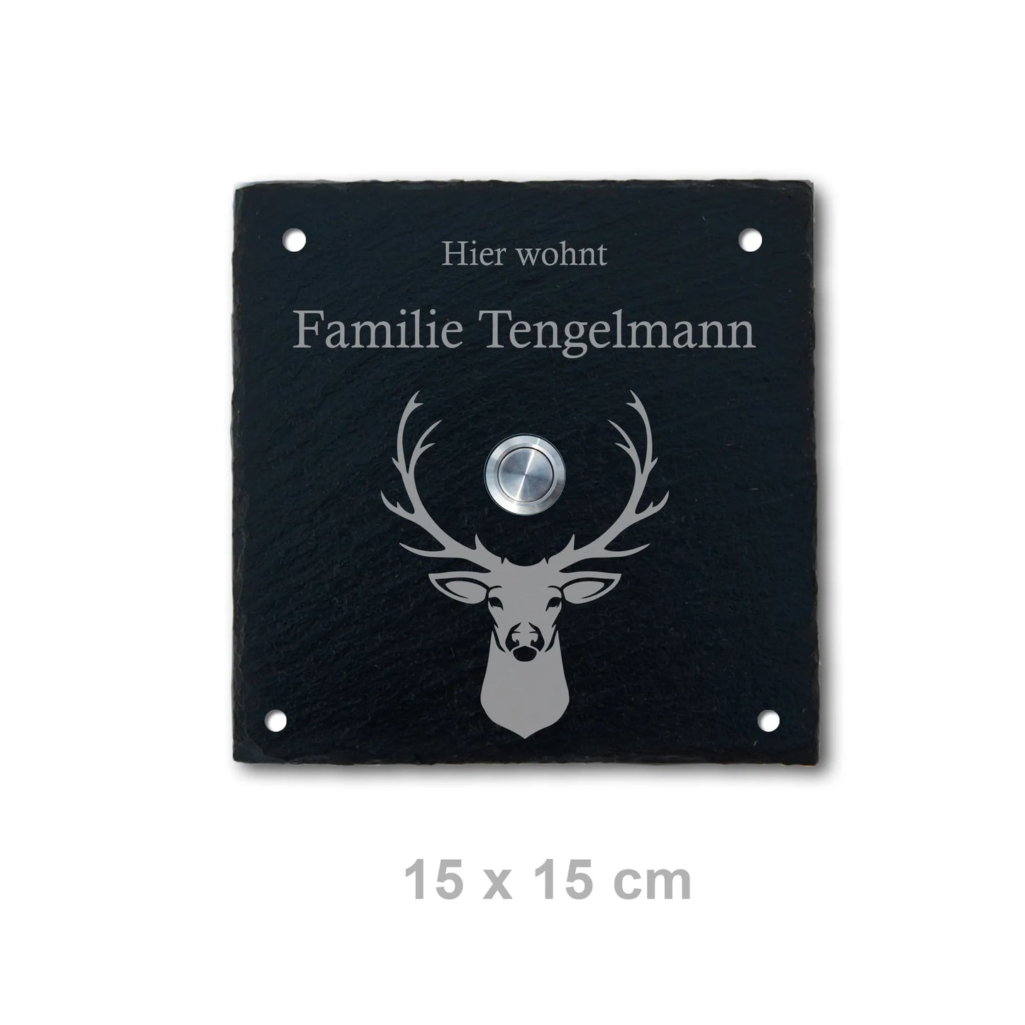 Personalisiertes Klingelschild aus Schiefer - Motiv HIRSCH - Jeske Design
