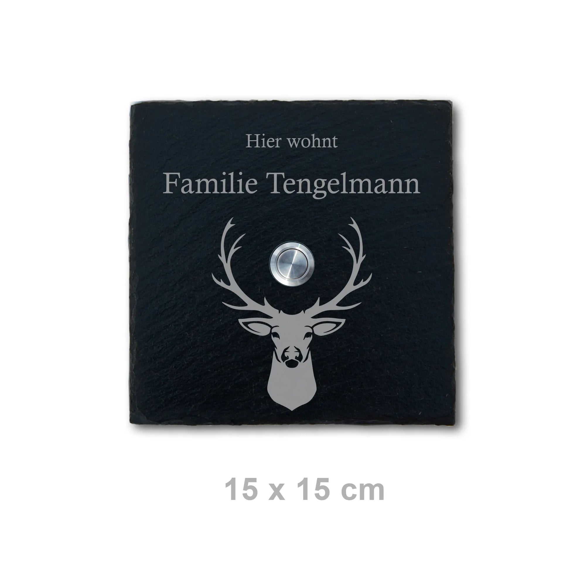 Personalisiertes Klingelschild aus Schiefer - Motiv HIRSCH - Jeske Design