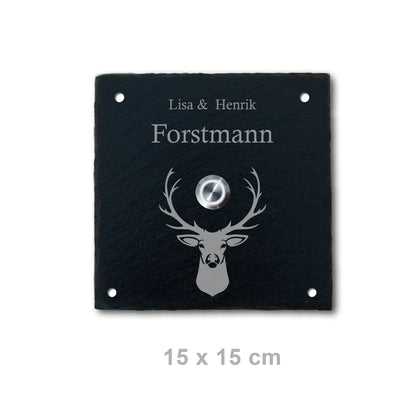 Personalisiertes Klingelschild aus Schiefer - Motiv HIRSCH - Jeske Design
