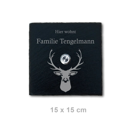 Personalisiertes Klingelschild aus Schiefer - Motiv HIRSCH - Jeske Design