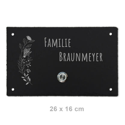 Klingelschild aus Schiefer - Motiv FLORALseite - Jeske Design