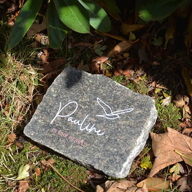 Glatter Gedenkstein aus Granit mit Gravurmotiv MÖWE & Namen
