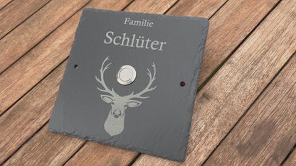Plaque de sonnette en ardoise personnalisée - motif CERF