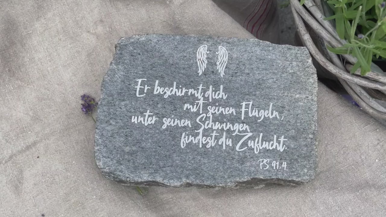 Grab- & Gedenkstein Naturstein Granit grau geschnitten ca. 24 cm Länge x 14 cm Breite - mit Motiv mit weißer Gravur für Sternenkind, Mensch, Tier - Jeske Design