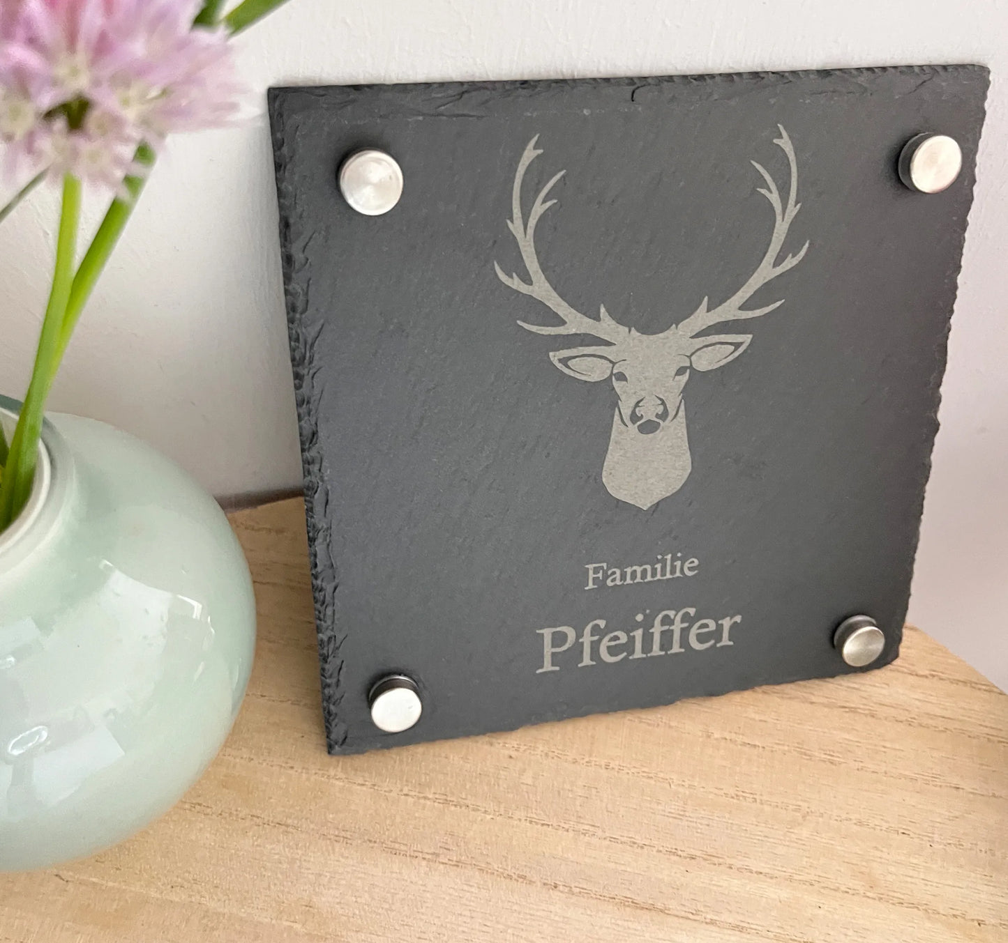 Türschild aus Schiefer - Motiv HIRSCH - Jeske Design